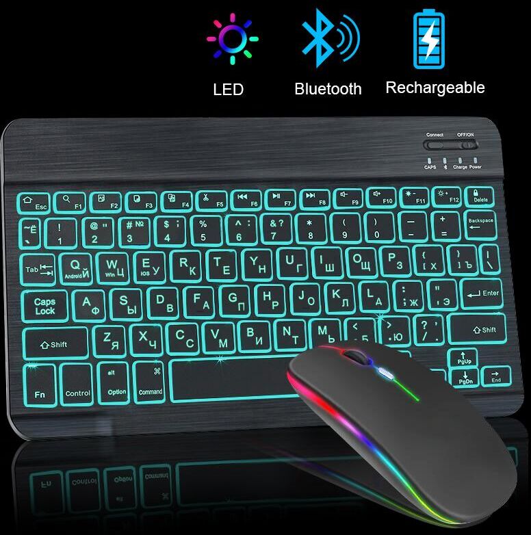 Febell Wireless Keyboard Bluetooth Keyboard and Mouse Spanish Russian Mini Keyboards Tablet Backlit Keyboard for Phone Pro