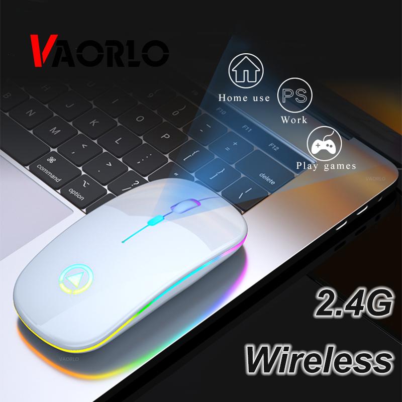 VAORLO 2.4G RGB Wireless Mouse Computer Mouse Silent Ergonomic Rechargeable Mice with LED Optical Backlit USB Mice for PC Laptop