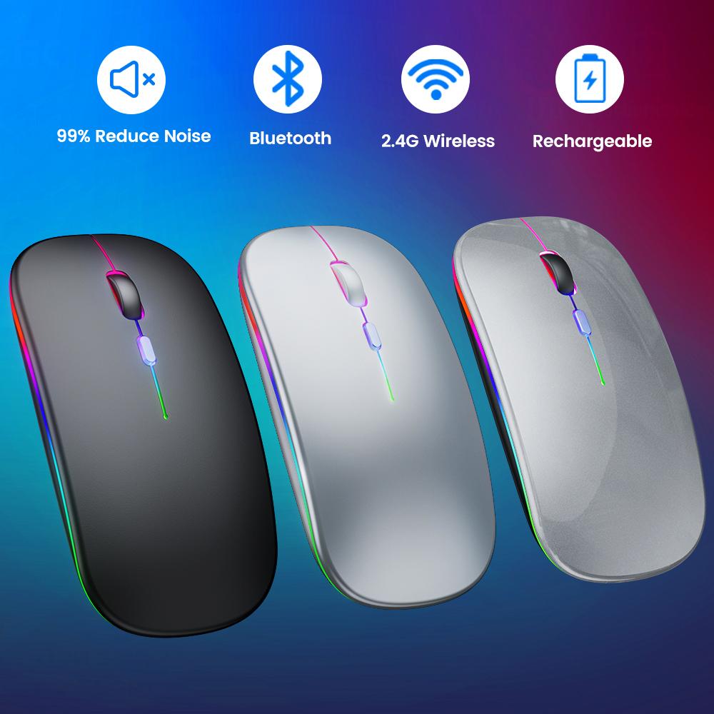 Febell Rechargeable Wireless Mouse Computer Bluetooth Mouse Ergonomic Usb Mouse Silent Mause with Backlight RGB Mice for Laptop PC Ipad