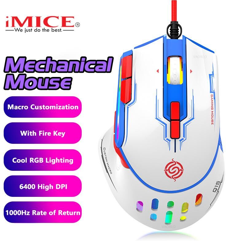 iMICE Cool Game Mouse Wired 6400 DPI Mice Nine Button RGB Lighting For Gaming With Fire Key Support Macro Definition Mechanical Mouse