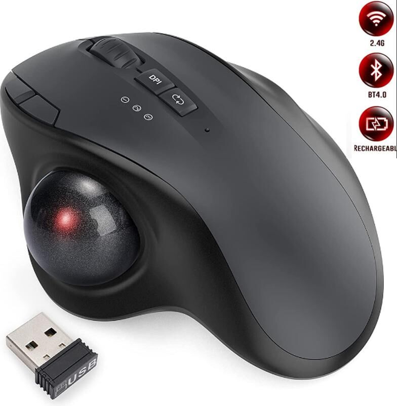 91510107MAC35NKD57 BOW 2.4G USB Trackball Mouse Bluetooth Wireless Mouse Rechargeable Ergonomic Mice For Mac PC Gamer 2400DPI Gaming