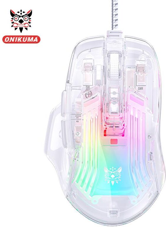 ONIKUMA 12800 DPI Game Wired Mouse RGB Glowing Transparent Mice USB Office Mouse Comfortable Hands-Feeling