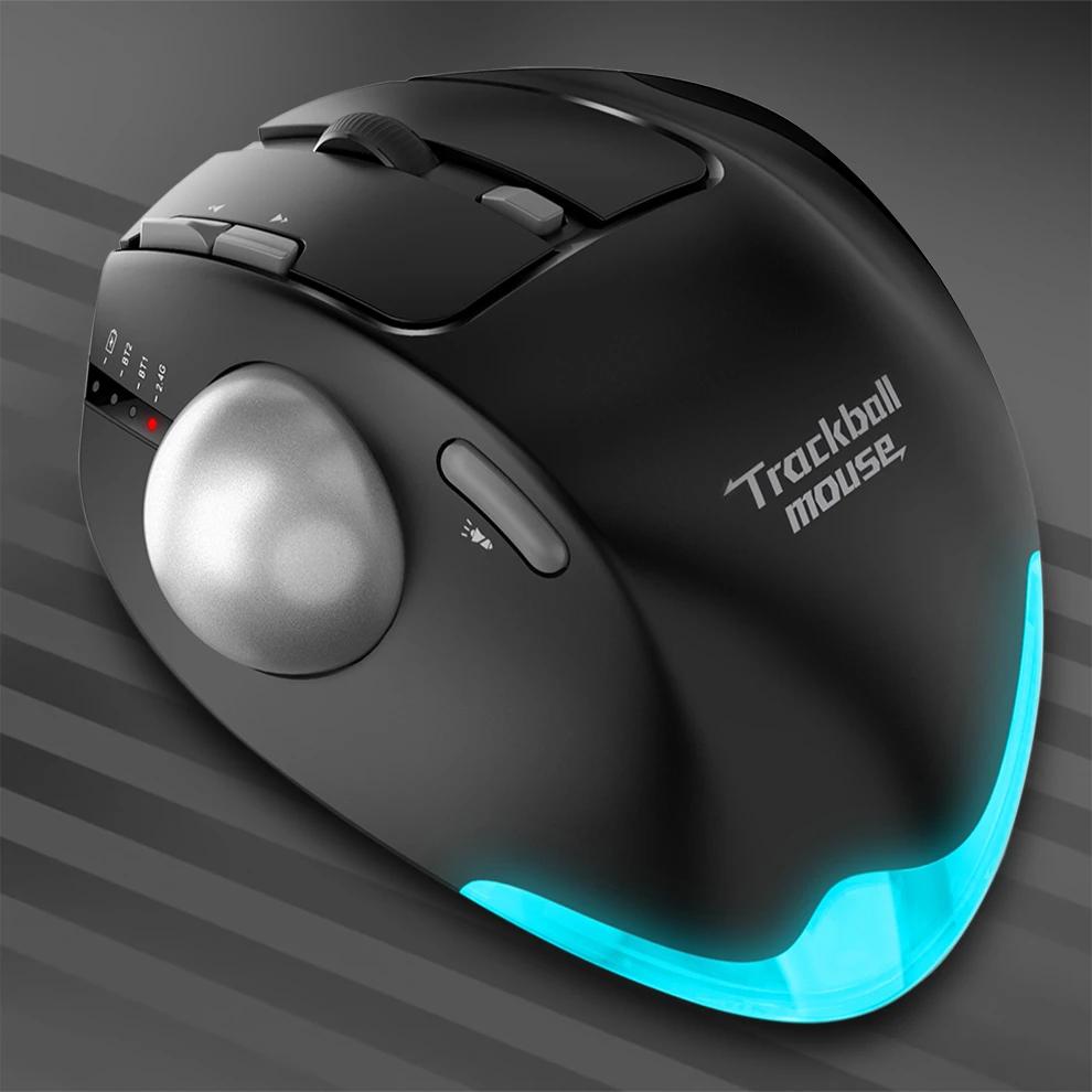 SeenDa Wireless Bluetooth Trackball Mouse 2.4G RGB Ergonomic Rechargeable Rollerball Mice 3 Device Connection Thumb Control for PC iPad