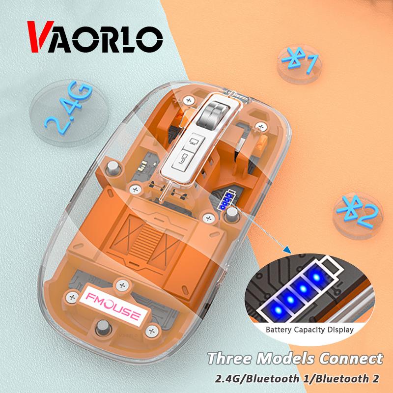 VAORLO 2.4G Bluetooth Wireless Mouse LED Battery Display Three Models Connect Mice With Desktop Button For Windows Smartphones Mute Recharge