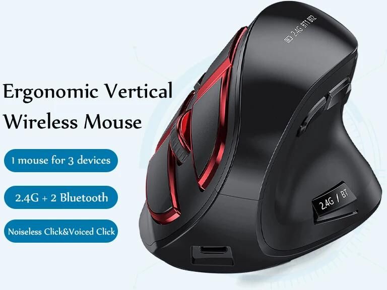 SeenDa Bluetooth Mouse Wireless Rechargeable Multi-Device Mouse 2.4G Vertical Mice for Tablet /Smart TV/Mac/PC/Computer