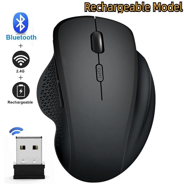 YJMP 2.4Ghz +Bluetooth 5.2 Wireless Mouse with USB Receiver Rechargeable PC Computer Gaming Gamer Silent Mice 1600DPI Ergonomic Optical Mause Dual Mode