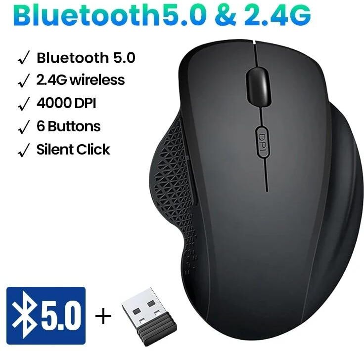 Meiteai Wireless Mouse with USB Receiver 6 Buttons Bluetooth 5.0 Mouse 2.4Ghz 1600DPI Silent Wireless Mice for Mackbook PC Laptop Accessories