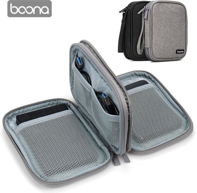 BOONA Oxford Hard Drive Case 2.5 Hard Disk Bag USB Cable External Hard Drive Storage Bag Carrying SSD HDD Case