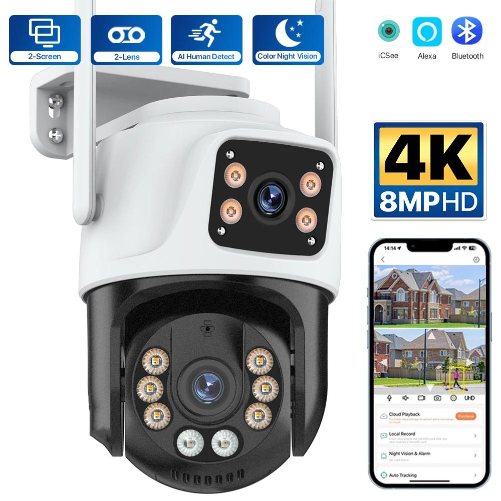 Walmart online 2024 New Outdoor PTZ 8MP 4K Wifi Surveillance Camera Two Lens Security Waterproof Closed Circuit Surveillance AI Auto Tracking Camera ICsee APP