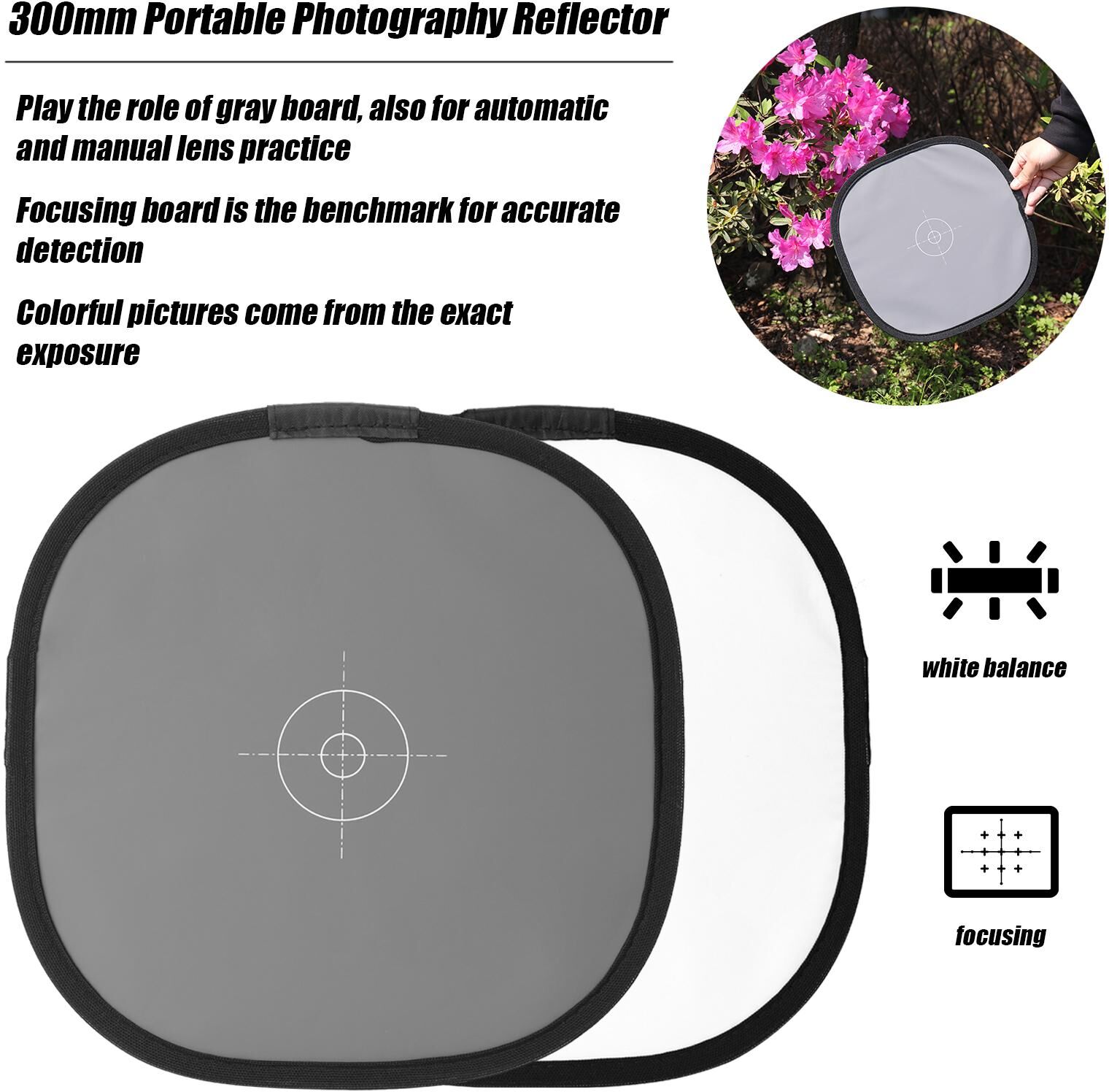 TOMTOP JMS 300mm Portable Photography Reflector Gray and White Balance Card Photographic White Balance