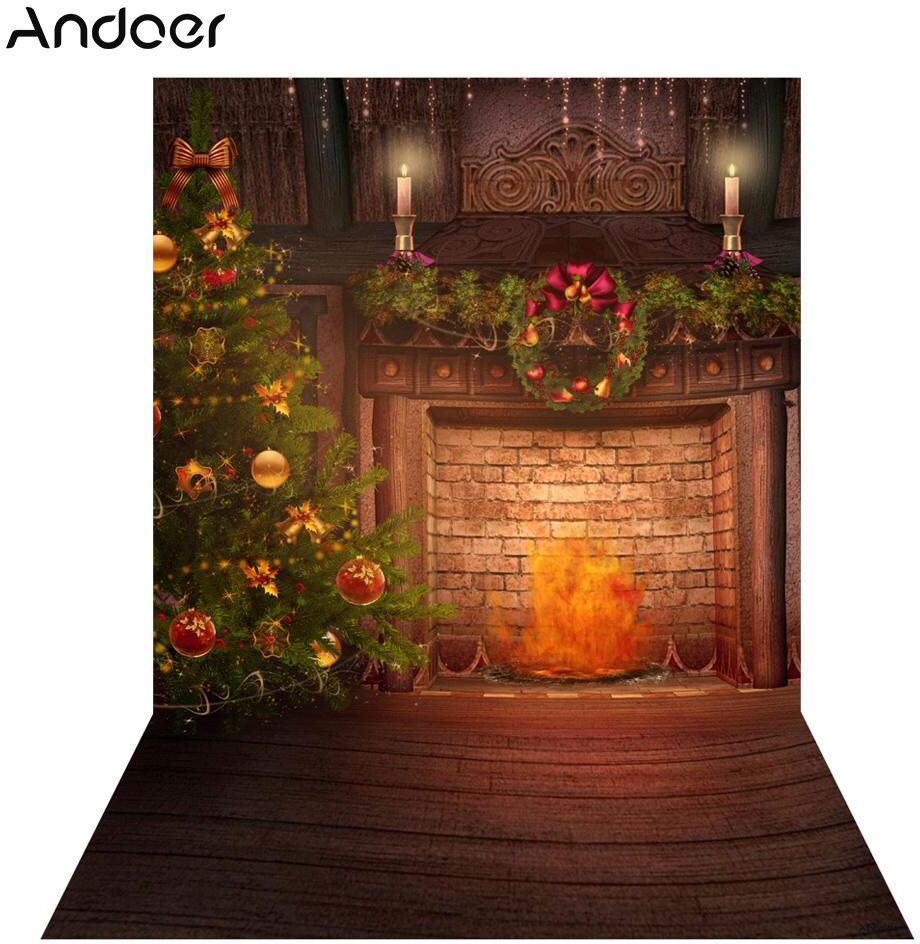 Andoer 1.5 * 2m Photography Background Backdrop Digital Printing Christmas Tree Fireplace Bell