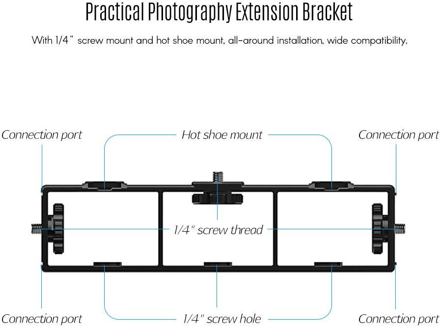 TOMTOP JMS Multi-functional Extension Photography Bracket Cage Holder Rig with Dual Hot Shoe Mount 1/4 Inch