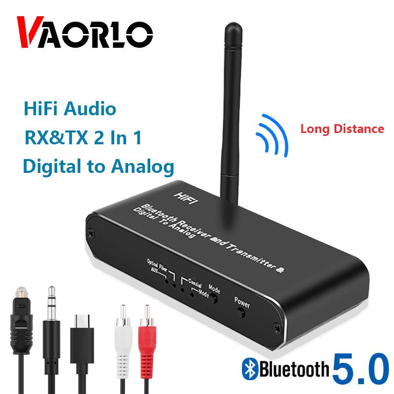 VAORLO HiFi Wireless Bluetooth 5.0 Transmitter Receiver Support Digital To Analog Stereo Music For TV Headphones Converter