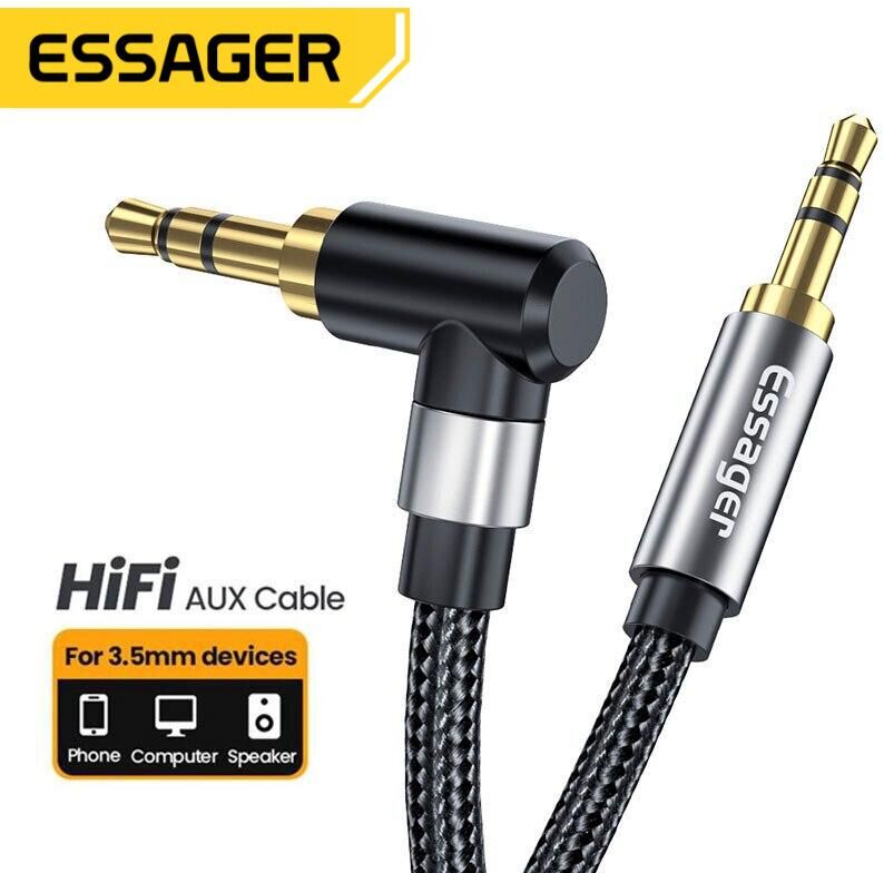 Essager Audio Cable Jack 3.5mm Male To Male Speaker Cord 90Degree Right Angle AUX Cable for Xiaomi Headphone Extension Wire Line