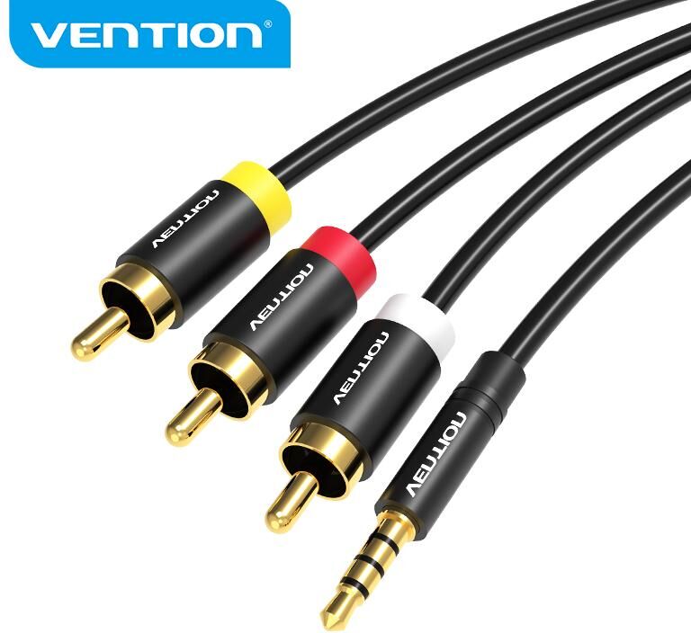 Vention 3.5 mm to RCA AV Camcorder Video Cable 3.5mm Male to 3RCA Male Plug Stereo Audio Video AUX Cable for Smartphones Home Theater