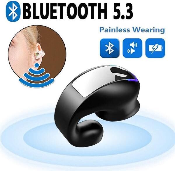 Electronic Welfare Mall Wireless Single Ear Earclip Painless Wearing Earphone Business Driving Bluetooth Headset Open Ear Sports Jogging Music HiFi Stereo Earpieces