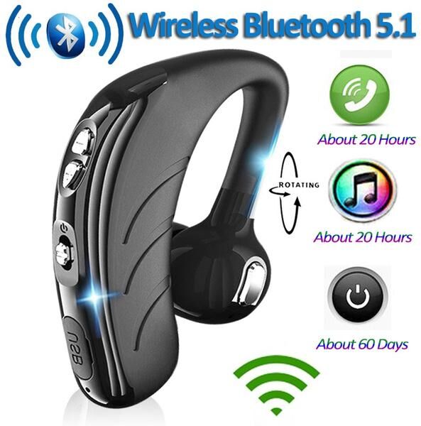 Electronic Welfare Mall New V9 Upgrade P13 Wireless Driving Business Earphones Bluetooth 5.1 Headset 270 Degrees Rotating Hands Free Earphone Built-In Microphone