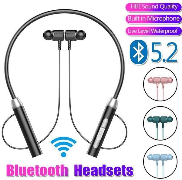 Electronic Welfare Mall Magnetic Neck Hanging Bluetooth 5.2 Headset  Sports Ultra-Long Battery Life  Earphones HIFI Power Bass In-Ear Headphones