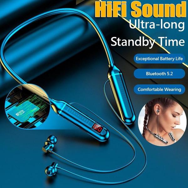 Electronic Welfare Mall Wireless Earphones Bluetooth 5.2 Neckband Headphones Gaming LED Display HIFI Headset  Support TF Card Sports Earbuds