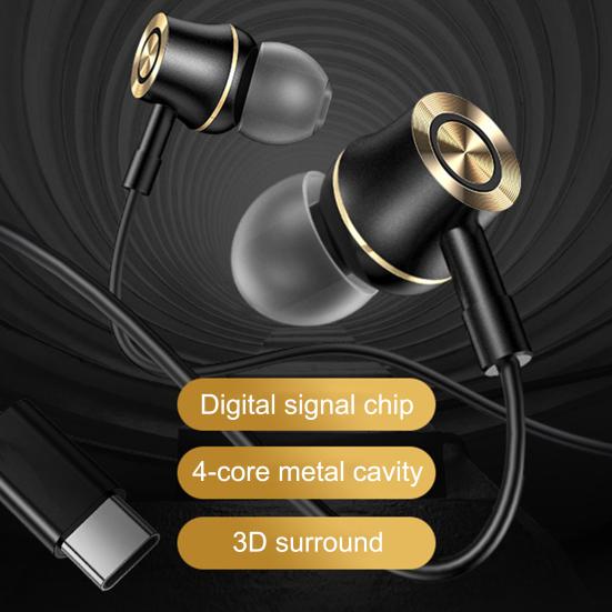 Electronic Tools Noise Reduction Type-C Wired In-ear Earbuds Earphone Sport Headset with Mic