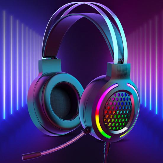 LOMEII Electronic Hollow RGB Light Wired Headphone Heavy Bass Headset with Mic for Phone/Laptop