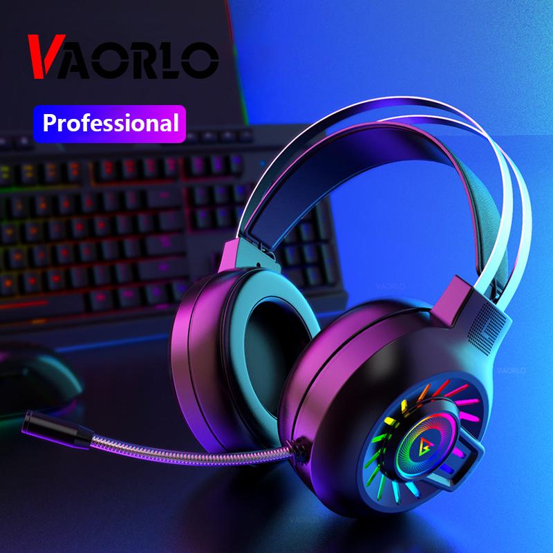 VAORLO Profession Game Headphone RGB Light With HD Microphone Super HiFi Bass For Game USB Wired Headphones For Computer Laptop