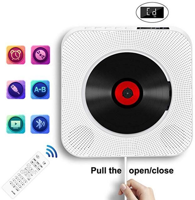 AKA003 CD Player Wall Mountable Bluetooth Portable Home Audio Box with Remote Control FM Radio Built-in HiFi Speakers MP3