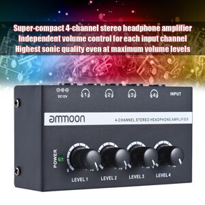 Ammoon HA400 Ultra-compact 4 Channels Mini Audio Stereo Headphone Amplifier with Power Adapter