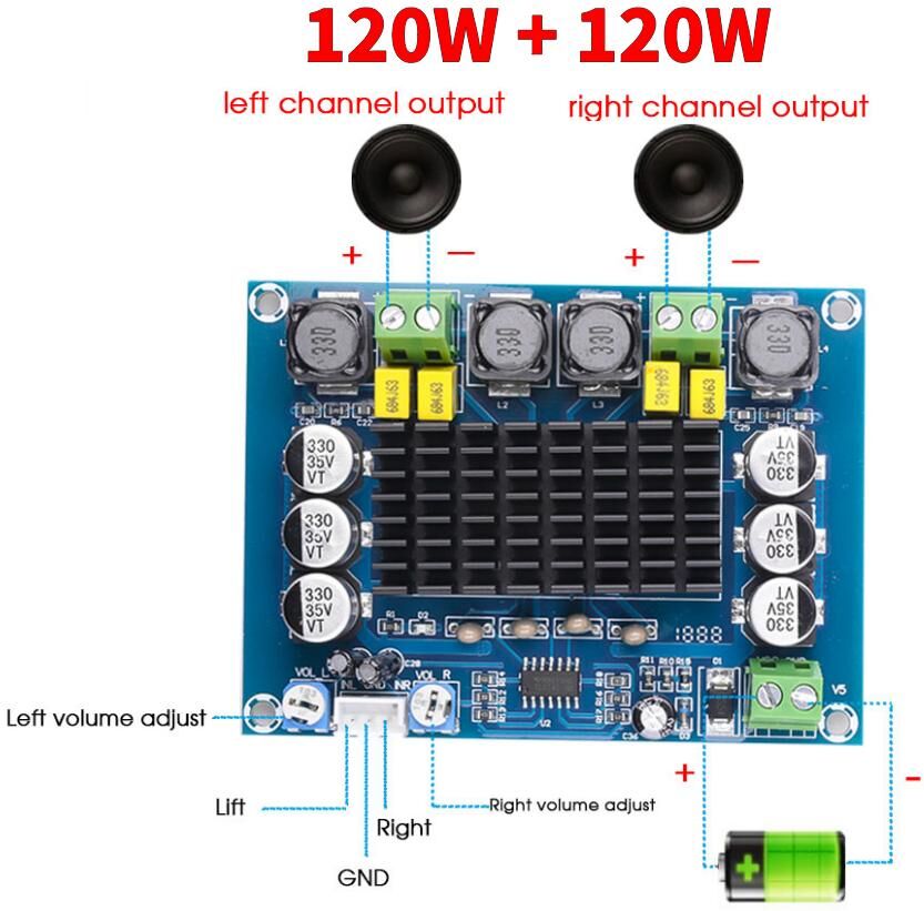 YJMP Kebidu 2*120W 2*30W 2*20W Dual-channel  Digital Audio Power Amplifier Board HD Stereo High Power Amplifiers Class D Amplificador