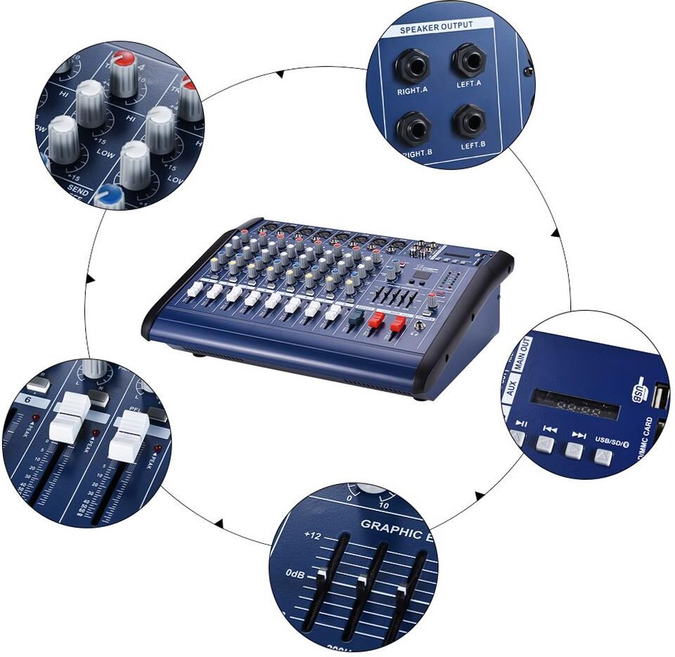 TOMTOP JMS 8 Channels Powered Mixer Amplifier Digital Audio Mixing Console Amp with 48V Phantom Power USB/ SD