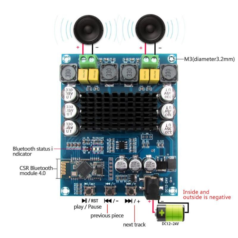 Nightingale TPA3116D2 120Wx2 Wireless Bluetooth 4.0 Audio Receiver Digital Amplifier Board
