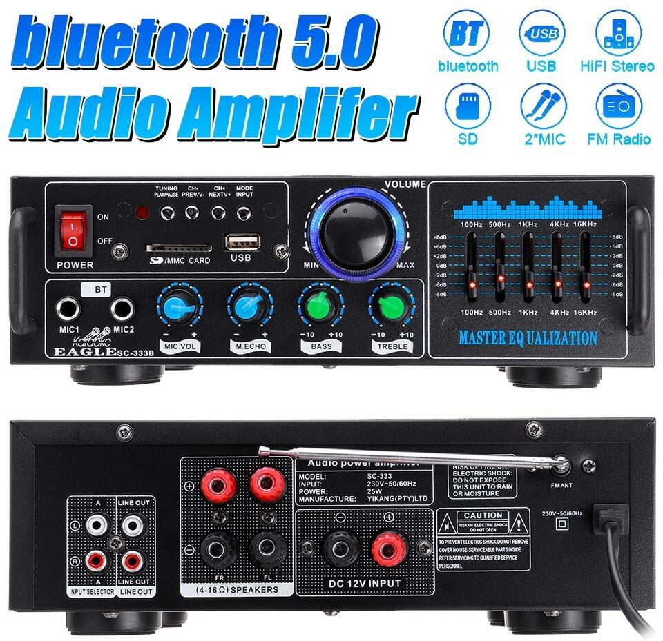 Ideal World 2000W bluetooth Stereo Amplifier 220V Surround Sound Mixer FM AUX USB SD AMP Home Cinema Karaoke Remote Control 2 Micphone