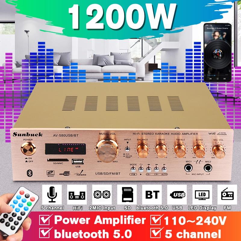 Decor Dream 1200W 580BT 5CH bluetooth Home Digital Amplifiers 220V HiFi Stereo AV Surround Amplifier SD FM Karaoke Home Theater Amplifiers