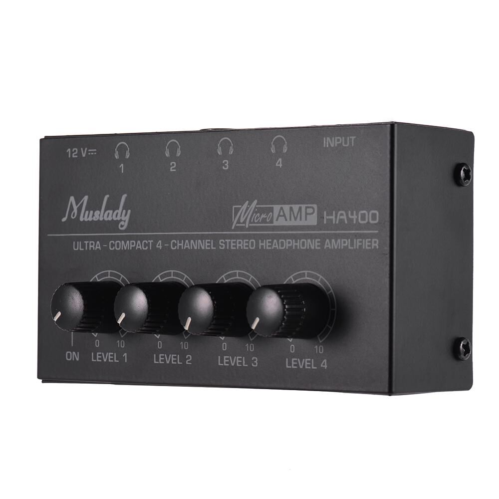 TOMTOP JMS Muslady HA400 Ultra-compact 4 Channels Mini Audio Stereo Headphone Amplifier with Power Adapter