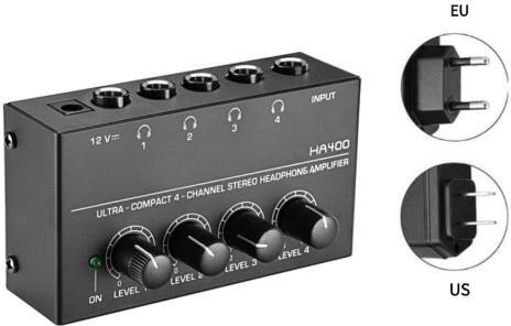 Oudun HA400 Stereo Audio Mixer Headphone Amplifier 4 Channel RCA Inputs Separate Volume Controls with Power Adapter US/EU