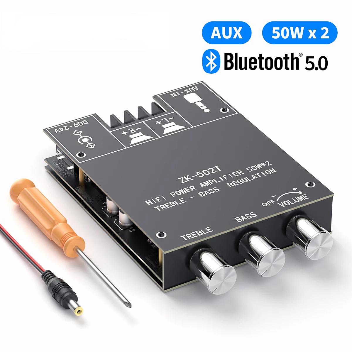 Colorful Journey Audio Bluetooth 5.0 Audio Receiver Amplifier Board Wireless Power Digital AUX Amp Module Bass & Treble TPA3116D2 50W x2