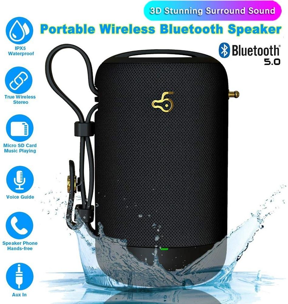 Teachtree Portable Waterproof Wireless Bluetooth 5.0 Speakers Dual Driver Handheld Column Hi-Fi Loud