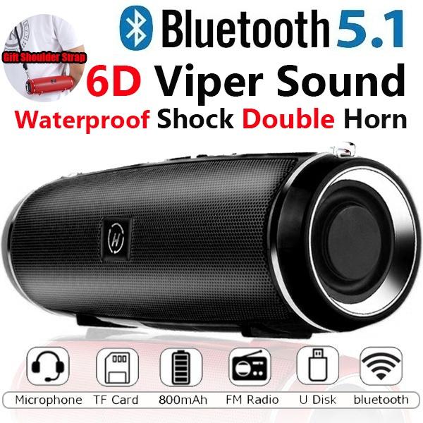 topmall Outdoor Portable Wireless Bluetooth 5.0 Speaker Outdoor Waterproof Column Stereo HiFi Speakers Support TF Card FM Radio Mp3 Player for SmartPhone