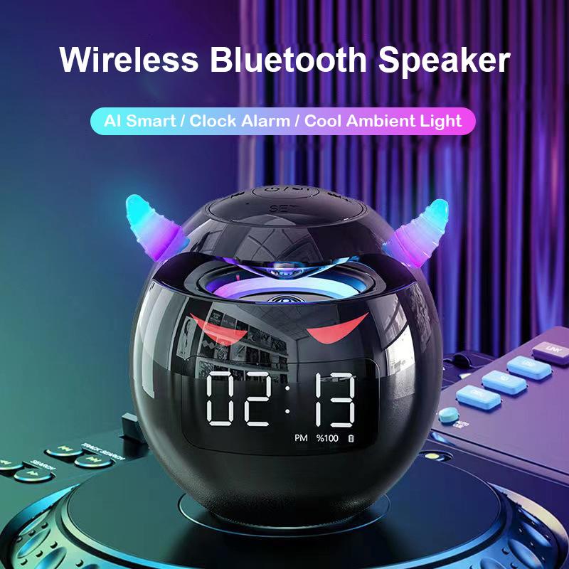 PRISMA Portable Cute Little Devil AI Smart Bluetooth Speaker 3D Stereo Subwoofer Mini LED Digital Clock Alarm Clock Waterproof HIFI Music Box
