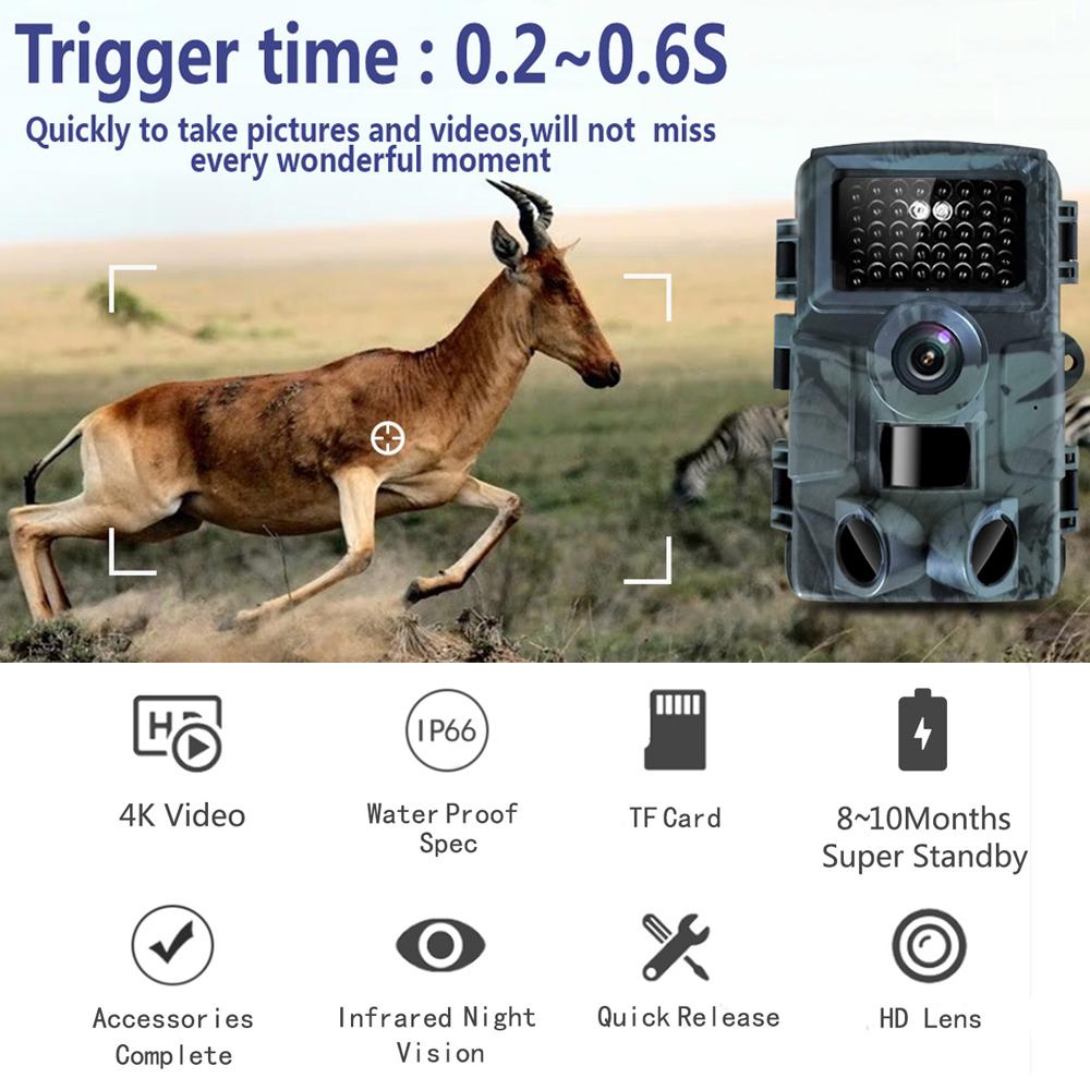 TOMTOP JMS 4K 30MP Trail Camera IP66 Waterproof Huntings Camera with 120 degrees  Wide Angle No Glow Night Vision