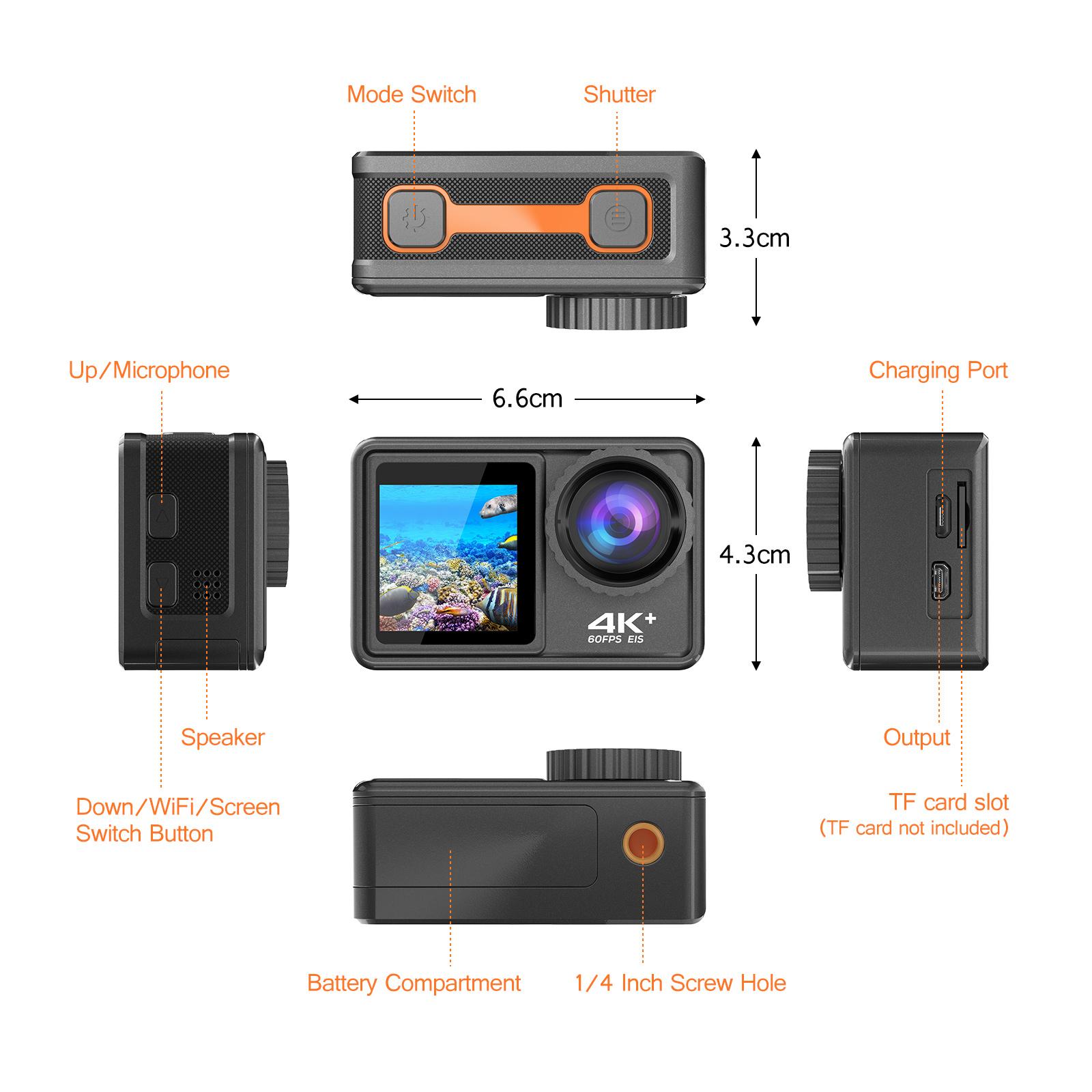TOMTOP JMS 4K 24MP Dual Screen Sport Camera DV Camcorder 2.0 Inch Screen 170 degrees  Wide Angle EIS 40m Waterproof