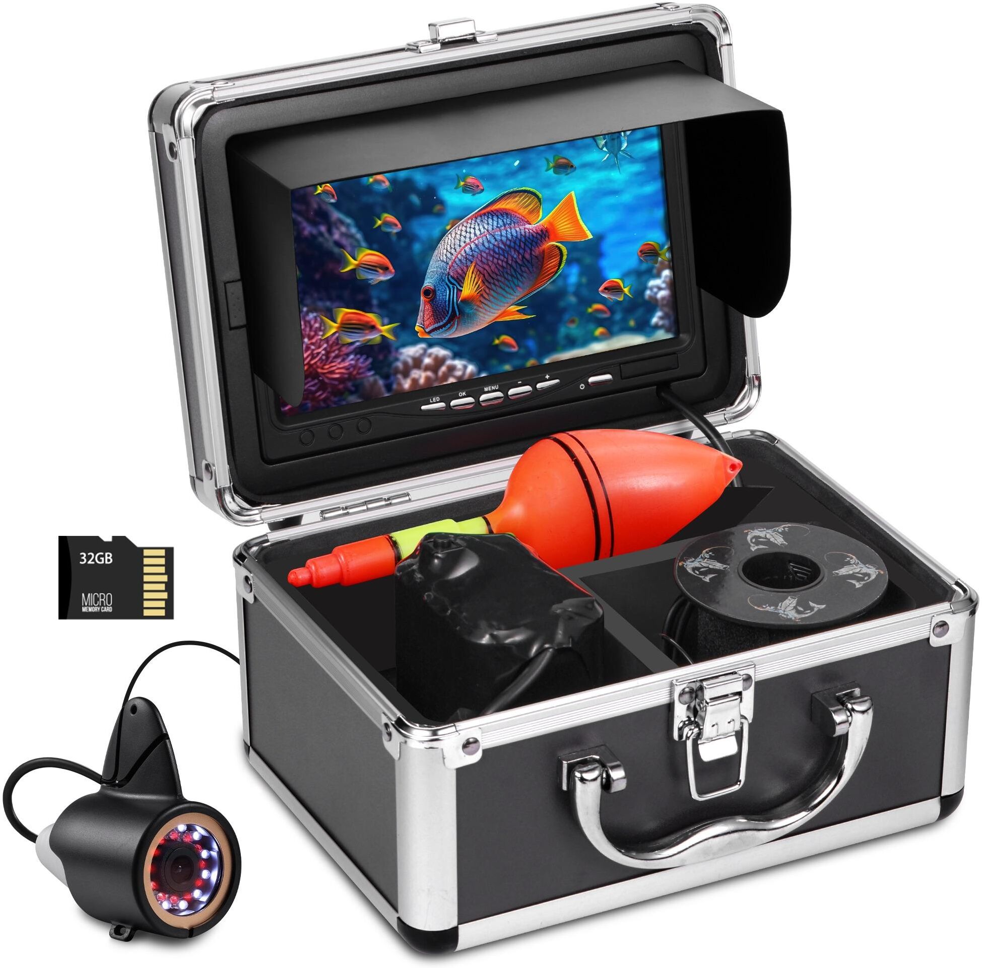 Underwater fishing camera MOQCQGR Newes 7 inch 1080P HD with 24pcs LED&infrared light,4500mAh fish finder for winter ice fishing