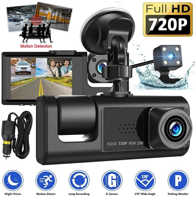 Billion 2 -Inch Dash Cam IPS Screen Three Record Driving Recorder HD Night Visual Wide -Angle Lens DVR