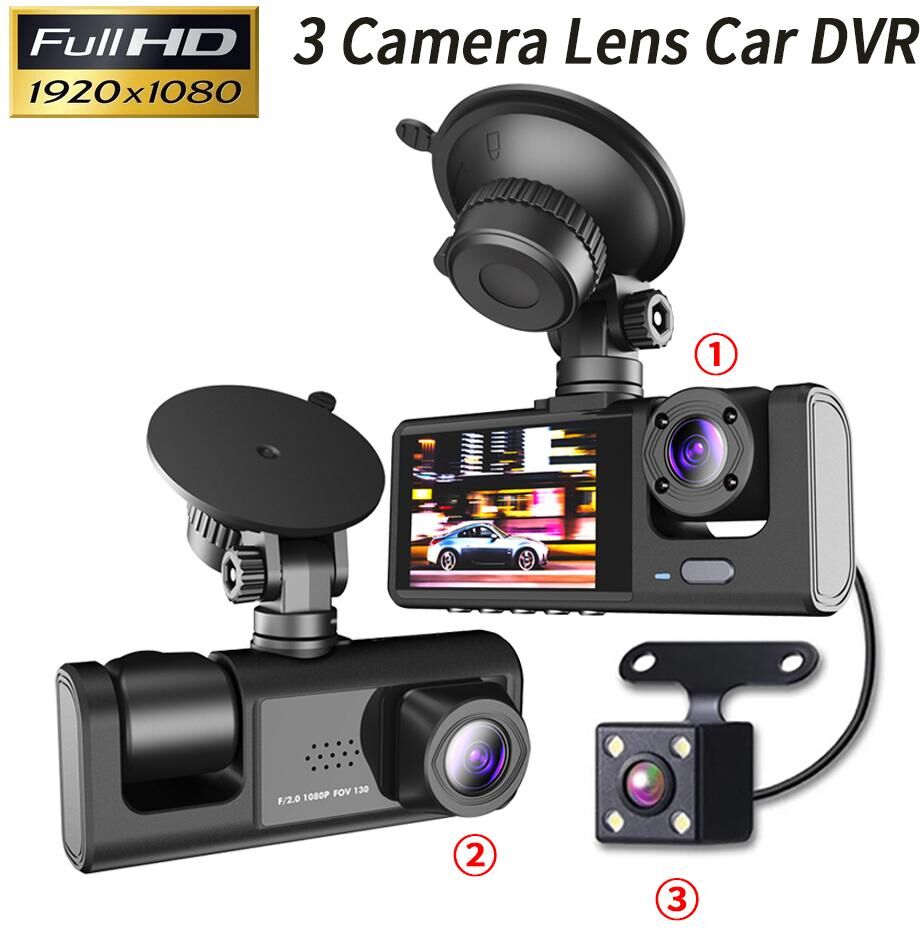 icreative HOT 3 Channel Car DVR HD 1080P 3-Lens Inside Vehicle Dash Cam Three Way Camera DVRs Recorder Video Registrator Dashcam Camcorder