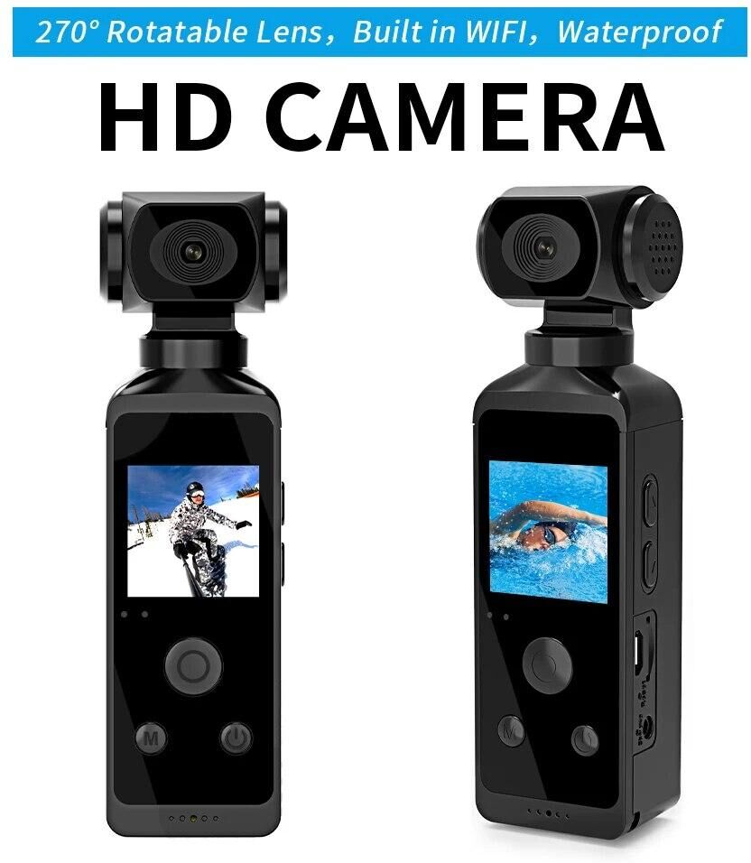 SDFGCSD New 4K 1080P Pocket Camcorder HD Cam 1.3"  LCD Screen 270° Rotatable Wifi Mini sports Camera with Waterproof Case Motion Cameras