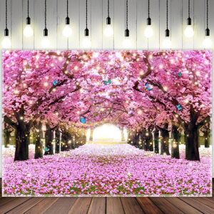 MG Decorative Home Spring Cherry Blossom Polyester Photography Backdrop Easter Flowers Wedding Party Photo Background Pink Floral Boulevard