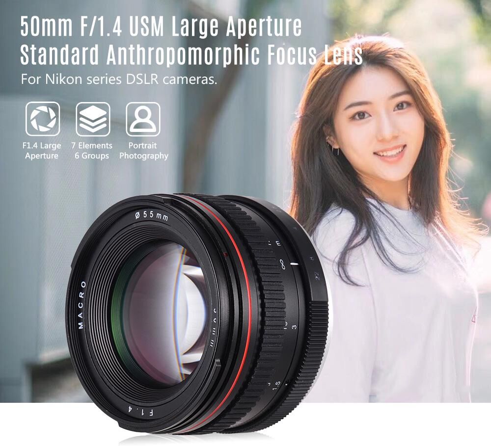 TOMTOP JMS 50mm f/1.4 USM Large Aperture Standard Anthropomorphic Focus Lens Camera Lens Low Dispersion for