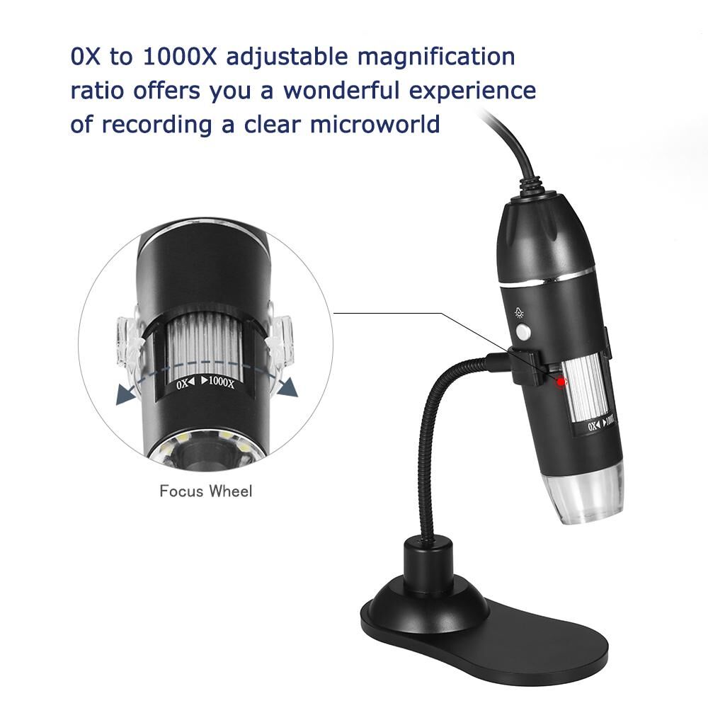 TOMTOP JMS Digital Zoom Microscope USB Handheld & Desktop Magnifier 0.3MP Camera 8LED 1000X
