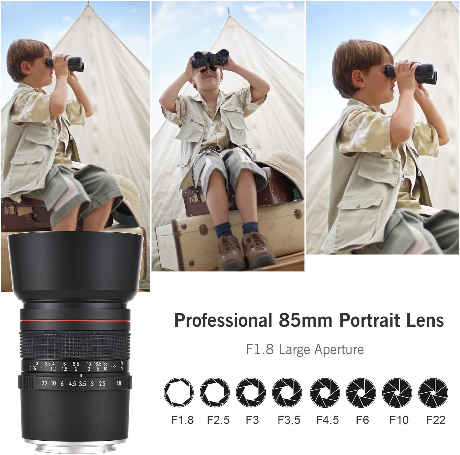 Andoer 85mm F1.8 Medium Telephoto Camera Lens Large Aperture Full Frame Portrait Lens Manual Focus