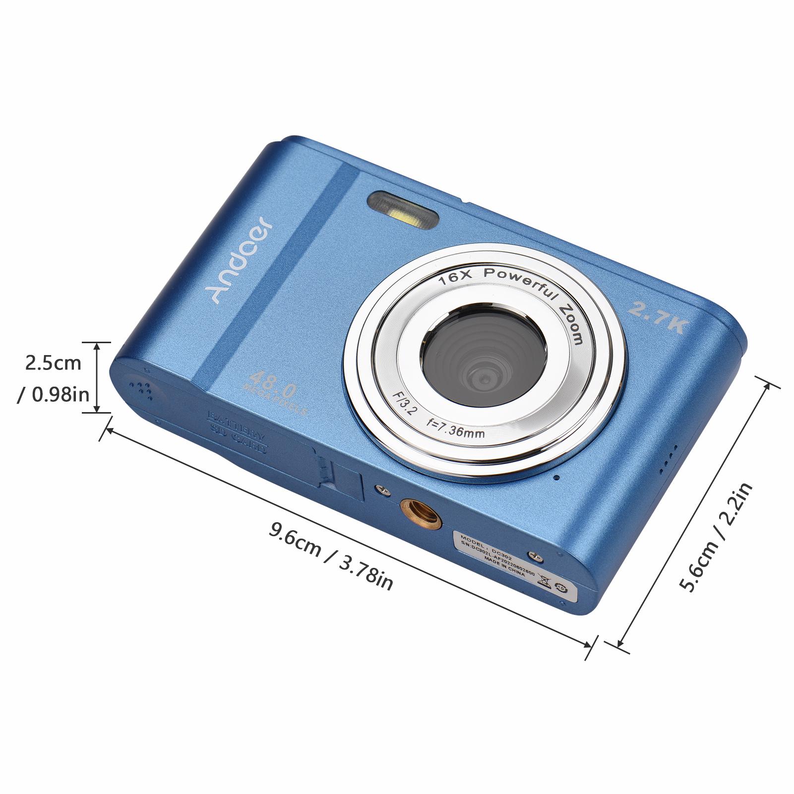 Andoer Portable Digital Camera 48MP 2.7K 2.88-inch IPS Screen 16X Zoom Auto Focus Self-Timer 128GB